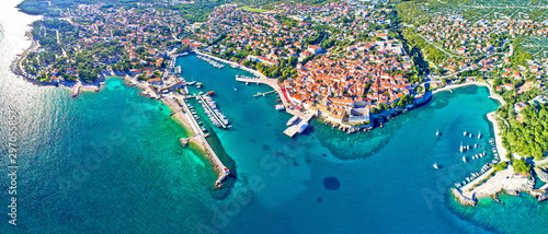 Photo Idyllic Adriatic island town of Krk aerial panoramic view