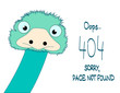 Error Page Not Found Design with cute ostrich. 404 error. Funny ostrich in flat style