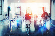 © alphaspirit - Network background concept with business people silhouette working in the office. Double exposure and network effects