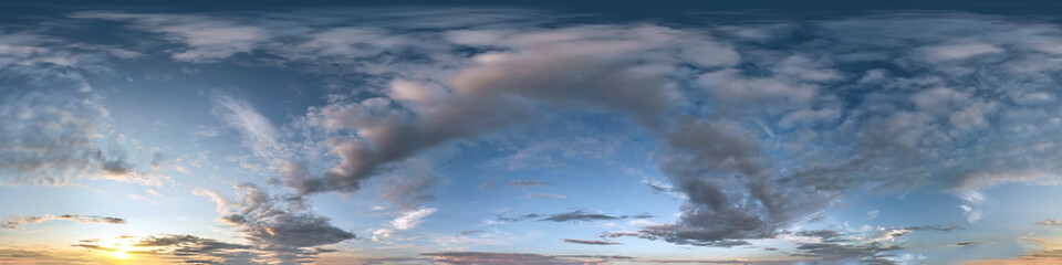 Wall Mural - seamless dark sunset sky hdri panorama 360 degrees angle view with beautiful clouds with zenith for 