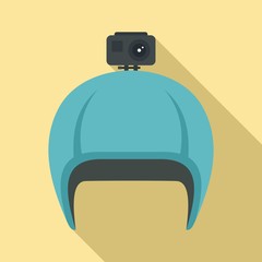 Wall Mural - Action camera on helmet icon. Flat illustration of action camera on helmet vector icon for web design