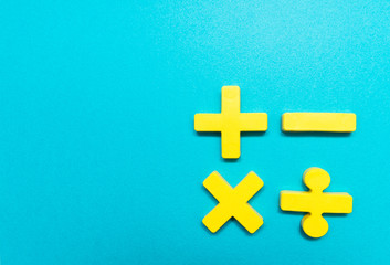 Symbols of four fundamental operation of arithmetic, addition, subtraction, multiplication, division for elementary education
