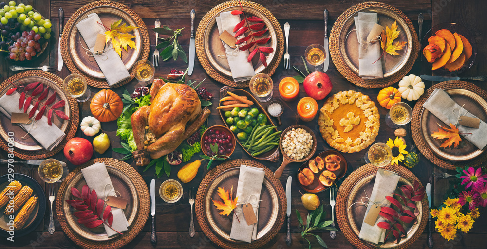 Thanksgiving celebration traditional dinner - obrazy, fototapety, plakaty 