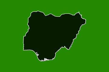 Nigeria vector map with single border line boundary using green color area on dark background illustration