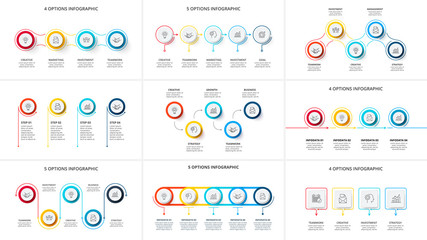 Poster - Business data visualization. Process chart infographic set. Abstract elements of graph, diagram with 4 and 5 steps, options, parts or processes. Vector business template for presentation.