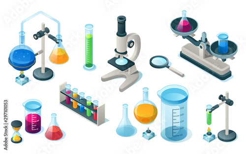 Fotomural Set of isolated chemical or medical laboratory equipment