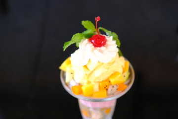 Sticker - ice cream with cream and fruits