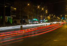 Night City Traffic Lights Long Exposure On 13 Decembrie Street, Brasov