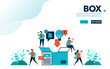 © nakigitsune-sama - Vector illustration shipping box. People put goods in boxes to be delivered. Safe delivery box for e-commerce and business. Designed for landing page, web, banner, template, background, flyer, poster