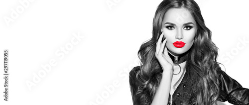 Party Girl Portrait Halloween Witch With Bright Make Up And Long