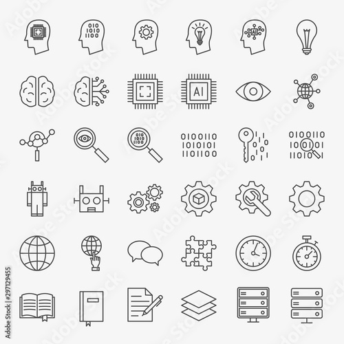 Cuadros en Lienzo Machine Learning Line Icons Set