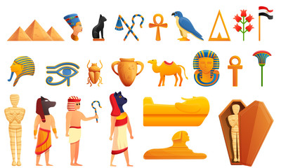 Egypt icons set. Cartoon set of Egypt vector icons for web design