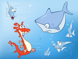 Wall Mural - Vector Illustration of a Cute Seahorse Underwater Adventures 