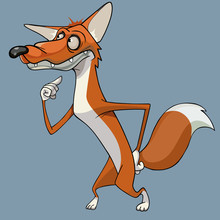 Cartoon Sly Red Fox Listens For Solution