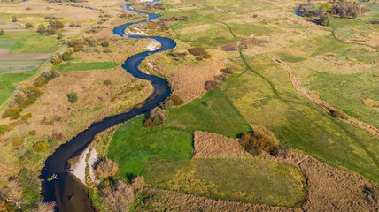 Canvas Print - River Bends at Ponidzie in Swietokrzyskie , Poland. Aerial Drone View