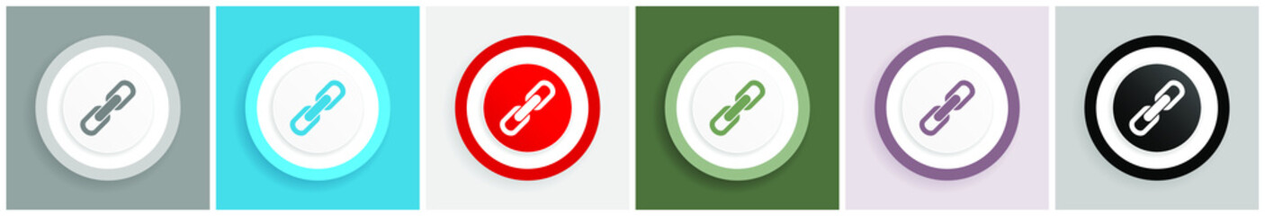 Aufkleber - Link icon set, colorful flat design vector illustrations in 6 options for web design and mobile applications