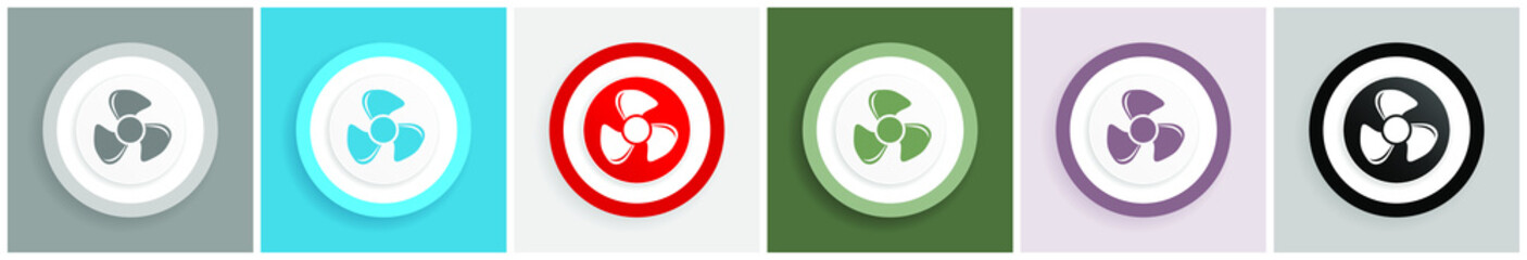Poster - Fan icon set, colorful flat design vector illustrations in 6 options for web design and mobile applications