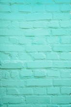 Vertical Teal Turquoise Or Aqua Mint Green Brick Wall Background. 