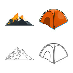 Wall Mural - Isolated object of mountaineering and peak icon. Collection of mountaineering and camp stock vector illustration.