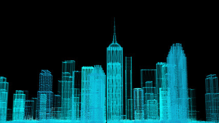 Wall Mural - Future cyber business smart city and city power energy technology concept, neon color city architecture model, 3D presentation wallpaper background