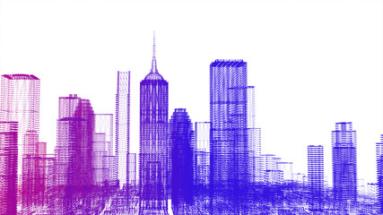 Wall Mural - Future cyber business smart city and city power energy technology concept, neon color city architecture model, 3D presentation wallpaper background
