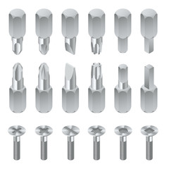 Wall Mural - Isometric set of bits for screwdriver isolated on white background. . Metal bits for screwdriver. Hand tools for repair and construction.