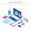 © Nadezhda Buravleva - Data protection. Internet security, privacy access with password. 3d isometric computer pc with key, lock. Vector design for banner