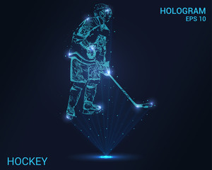 Wall Mural - Hologram hockey. Holographic projection of a hockey player. Flickering energy flux of particles. The scientific design of the sport.