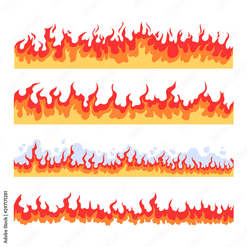 Seamless fire flame set collection concept. Vector flat graphic design ...