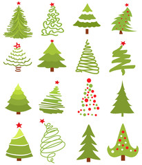 Wall Mural - Christmas green tree icon set