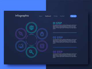 Vector graphics infographics with six options. Template for creating mobile applications, workflow layout, diagram, banner, web design, business reports with 6 steps