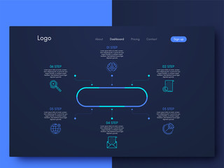 Vector graphics infographics with six options. Template for creating mobile applications, workflow layout, diagram, banner, web design, business reports with 6 steps