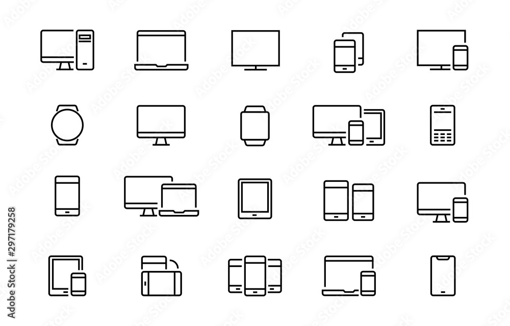 Set of devices web icons Editable vector stroke - obrazy, fototapety, plakaty 