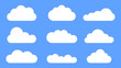 Cloud icon set. Isolated vector symbol on blue background.