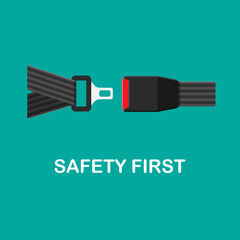 Vector seat belt icon isolated on green background. Click it concept. Safety equipment for car and plane.