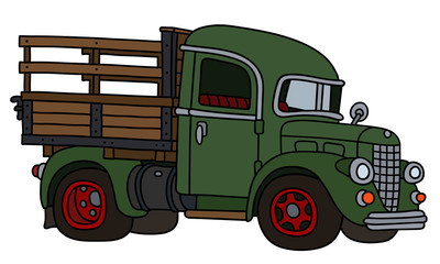 Wall Mural - The vectorized hand drawing of an old green lorry truck