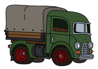 Wall Mural - The vectorized hand drawing of an old green delivery truck