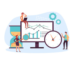 Wall Mural - seo searching analytics management concept. vector flat cartoon graphic design illustration