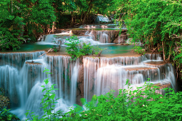 Huai Mae Kamin waterfall Srinakarin at Kanchanaburi, in Thailand.Onsen atmosphere.