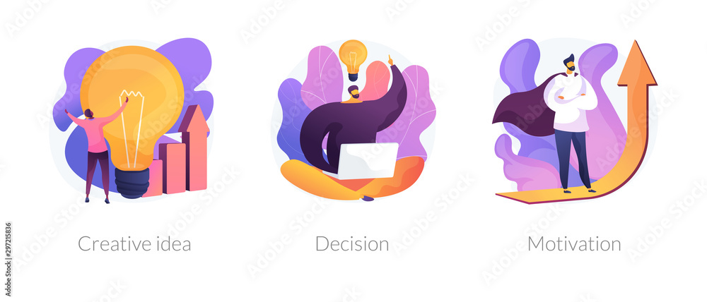 Innovative business strategy icons set. Brainstorm, problem solution development, personal growth. Creative idea, decision, motivation metaphors. Vector isolated concept metaphor illustrations - obrazy, fototapety, plakaty 