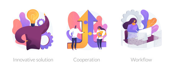 Wall Mural - effective work icons set. creative ideas generation, team building, productivity management. innovat