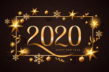 Vector Illustration Of Happy New Year Gold And Black Collors Place For Text Christmas Balls 2020