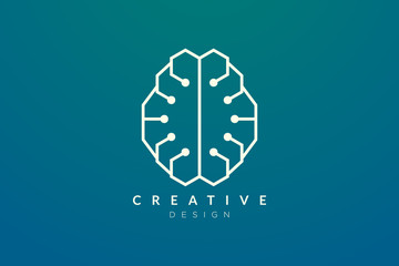 Wall Mural - Design abstract brain shape logo with technology style. Simple and modern vector design for business brand in the field of digital technology, network, internet, media, data, electronic, software.