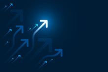 Light Up Arrow Circuit On Blue Background Illustration, Digital Growth Concept.