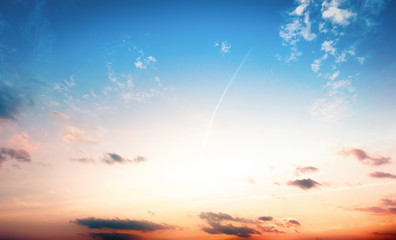 natural background concept: beautiful blue sunset sky with white clouds background