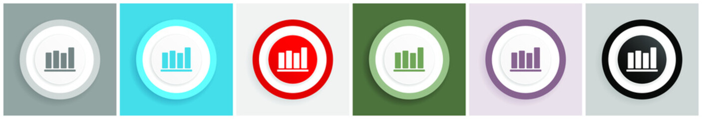 Poster - Bar chart icon set, colorful flat design vector illustrations in 6 options for web design and mobile applications. 