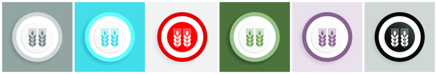Aufkleber - Agricultural icon set, colorful flat design vector illustrations in 6 options for web design and mobile applications. 