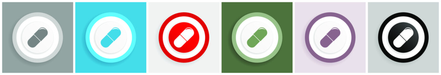 Aufkleber - Drugs icon set, colorful flat design vector illustrations in 6 options for web design and mobile applications