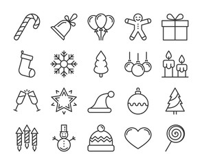 20 Christmas icons. Xmas line icon set. Vector illustration. Editable stroke.