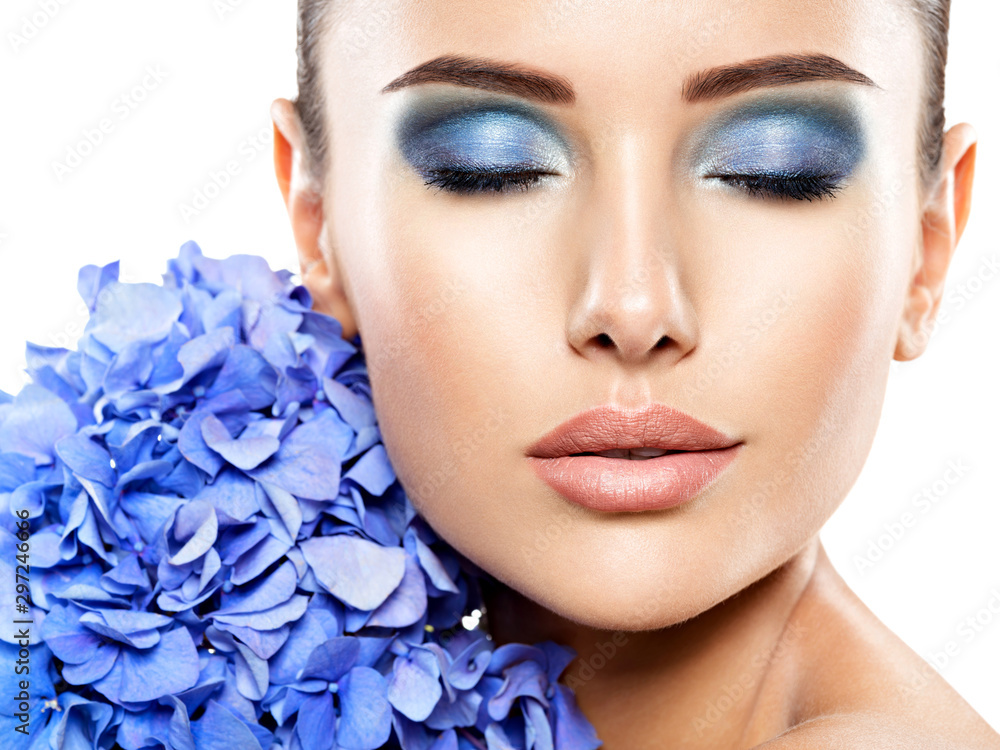 Makeup Face Flower Blue Woman Fashion - obrazy, fototapety, plakaty 